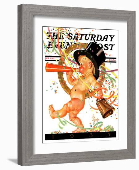 "Baby New Year Celebrates," Saturday Evening Post Cover, January 2, 1937-Joseph Christian Leyendecker-Framed Giclee Print