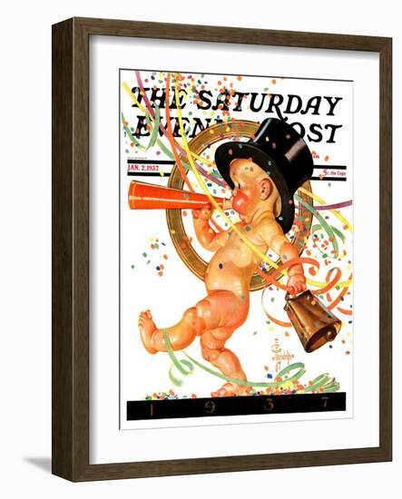 "Baby New Year Celebrates," Saturday Evening Post Cover, January 2, 1937-Joseph Christian Leyendecker-Framed Giclee Print