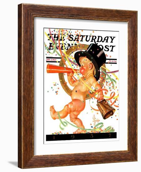 "Baby New Year Celebrates," Saturday Evening Post Cover, January 2, 1937-Joseph Christian Leyendecker-Framed Giclee Print