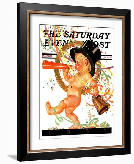 "Baby New Year Celebrates," Saturday Evening Post Cover, January 2, 1937-Joseph Christian Leyendecker-Framed Giclee Print