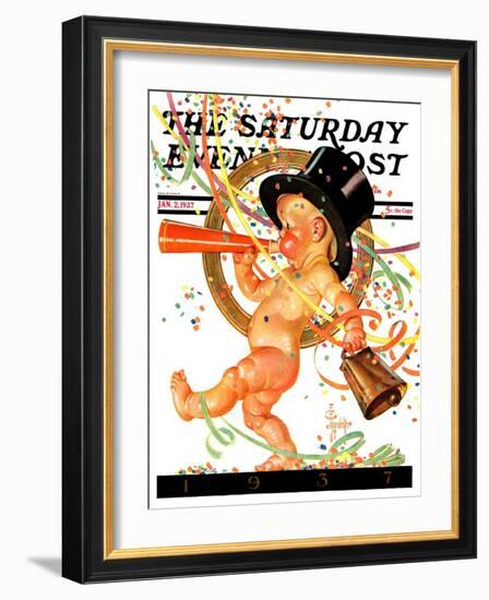 "Baby New Year Celebrates," Saturday Evening Post Cover, January 2, 1937-Joseph Christian Leyendecker-Framed Giclee Print