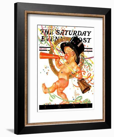 "Baby New Year Celebrates," Saturday Evening Post Cover, January 2, 1937-Joseph Christian Leyendecker-Framed Giclee Print