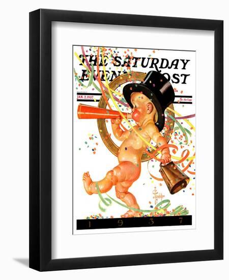 "Baby New Year Celebrates," Saturday Evening Post Cover, January 2, 1937-Joseph Christian Leyendecker-Framed Giclee Print