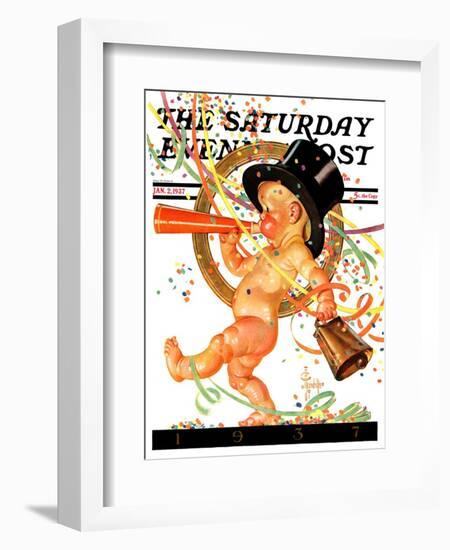 "Baby New Year Celebrates," Saturday Evening Post Cover, January 2, 1937-Joseph Christian Leyendecker-Framed Giclee Print