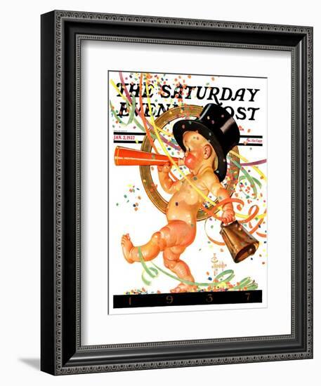 "Baby New Year Celebrates," Saturday Evening Post Cover, January 2, 1937-Joseph Christian Leyendecker-Framed Giclee Print