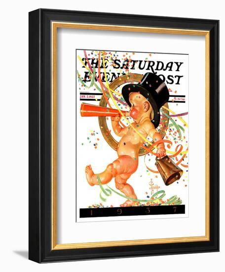 "Baby New Year Celebrates," Saturday Evening Post Cover, January 2, 1937-Joseph Christian Leyendecker-Framed Giclee Print