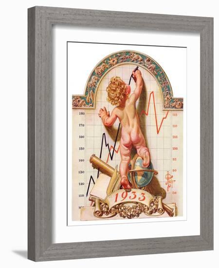 "Baby New Year Charting 1933,"December 31, 1932-Joseph Christian Leyendecker-Framed Giclee Print