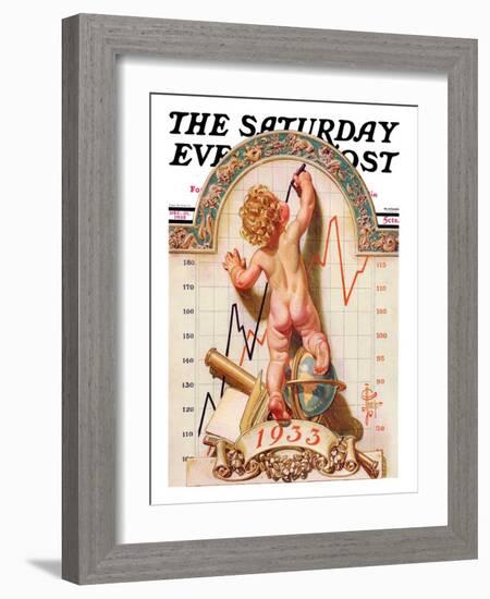 "Baby New Year Charting 1933," Saturday Evening Post Cover, December 31, 1932-Joseph Christian Leyendecker-Framed Giclee Print