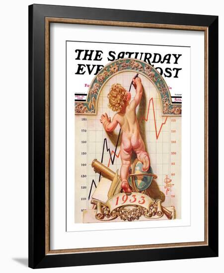 "Baby New Year Charting 1933," Saturday Evening Post Cover, December 31, 1932-Joseph Christian Leyendecker-Framed Giclee Print