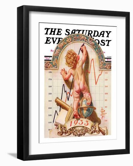 "Baby New Year Charting 1933," Saturday Evening Post Cover, December 31, 1932-Joseph Christian Leyendecker-Framed Giclee Print