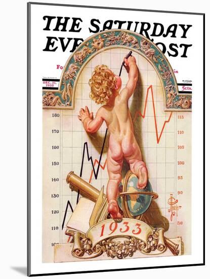 "Baby New Year Charting 1933," Saturday Evening Post Cover, December 31, 1932-Joseph Christian Leyendecker-Mounted Giclee Print