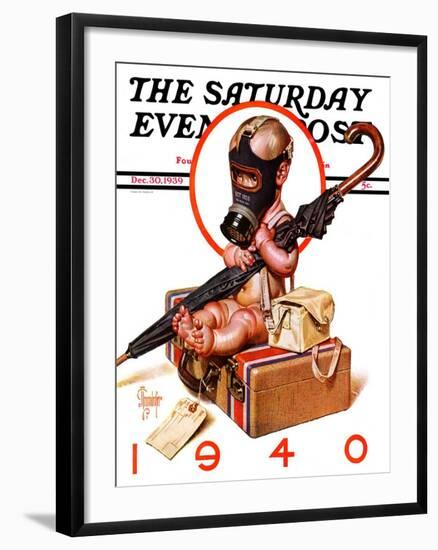 "Baby New Year Ready for War," Saturday Evening Post Cover, December 30, 1939-Joseph Christian Leyendecker-Framed Giclee Print