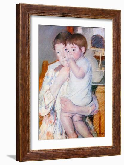 Baby On The Arm of Her Mother-Mary Cassatt-Framed Art Print