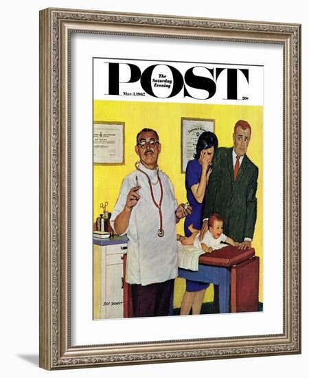 "Baby's First Shot," Saturday Evening Post Cover, March 3, 1962-Richard Sargent-Framed Giclee Print