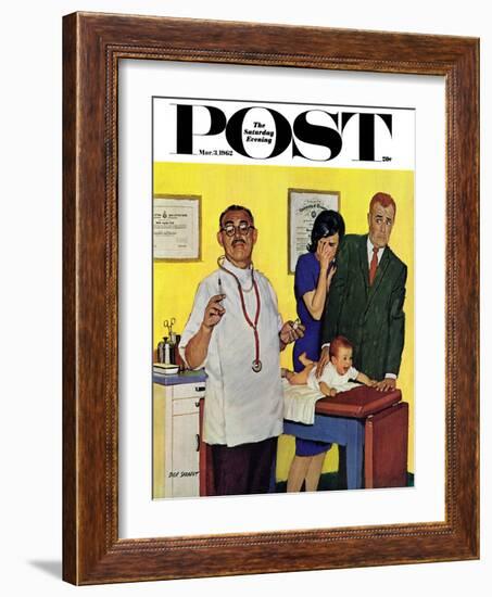 "Baby's First Shot," Saturday Evening Post Cover, March 3, 1962-Richard Sargent-Framed Giclee Print