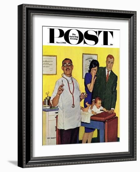 "Baby's First Shot," Saturday Evening Post Cover, March 3, 1962-Richard Sargent-Framed Giclee Print