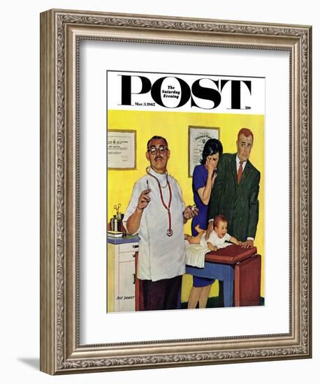 "Baby's First Shot," Saturday Evening Post Cover, March 3, 1962-Richard Sargent-Framed Giclee Print