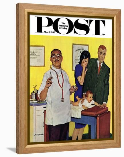 "Baby's First Shot," Saturday Evening Post Cover, March 3, 1962-Richard Sargent-Framed Premier Image Canvas