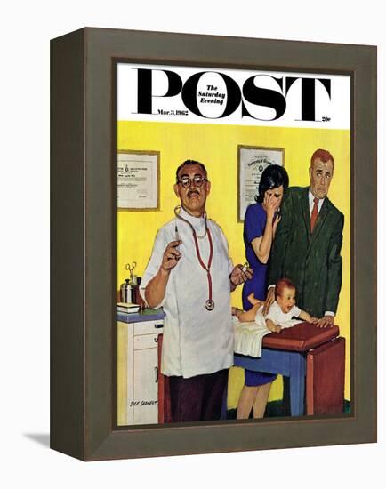 "Baby's First Shot," Saturday Evening Post Cover, March 3, 1962-Richard Sargent-Framed Premier Image Canvas