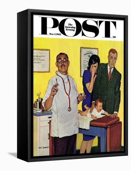 "Baby's First Shot," Saturday Evening Post Cover, March 3, 1962-Richard Sargent-Framed Premier Image Canvas