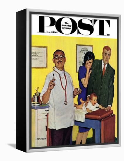 "Baby's First Shot," Saturday Evening Post Cover, March 3, 1962-Richard Sargent-Framed Premier Image Canvas