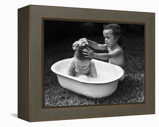 Baby Siblings Taking a Bath-Bettmann-Framed Premier Image Canvas