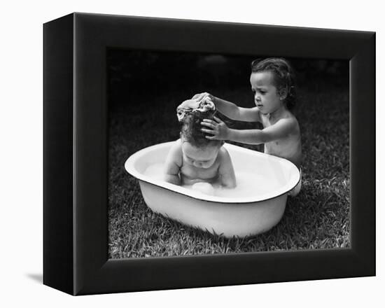 Baby Siblings Taking a Bath-Bettmann-Framed Premier Image Canvas