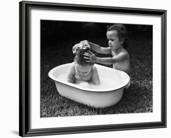 Baby Siblings Taking a Bath-Bettmann-Framed Photographic Print