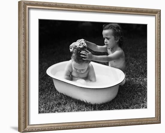 Baby Siblings Taking a Bath-Bettmann-Framed Photographic Print