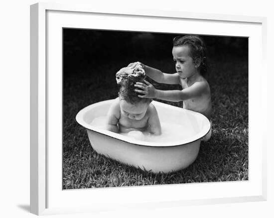 Baby Siblings Taking a Bath-Bettmann-Framed Photographic Print