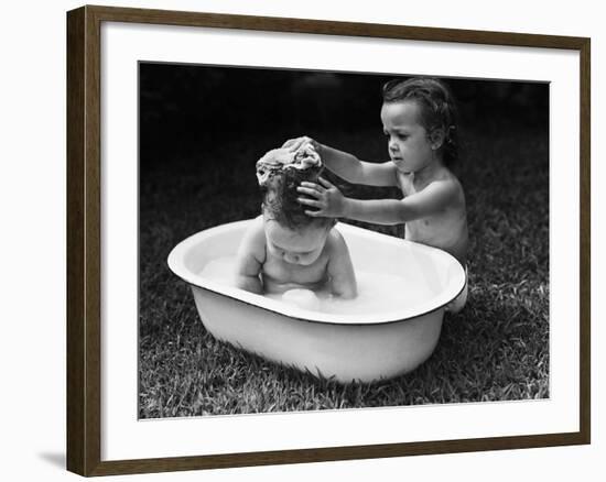 Baby Siblings Taking a Bath-Bettmann-Framed Photographic Print