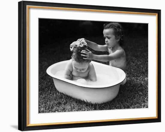 Baby Siblings Taking a Bath-Bettmann-Framed Photographic Print