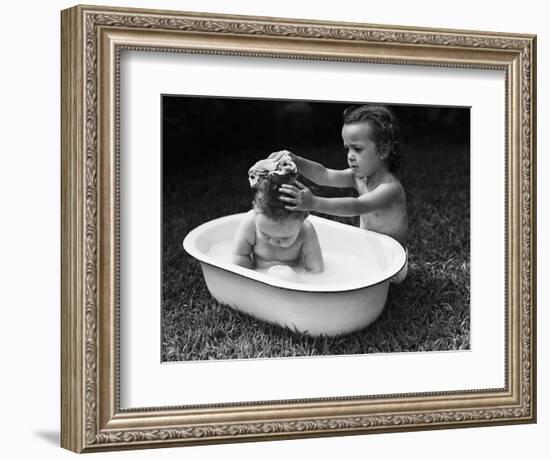 Baby Siblings Taking a Bath-Bettmann-Framed Photographic Print