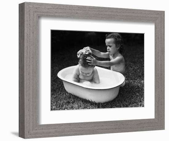 Baby Siblings Taking a Bath-Bettmann-Framed Photographic Print