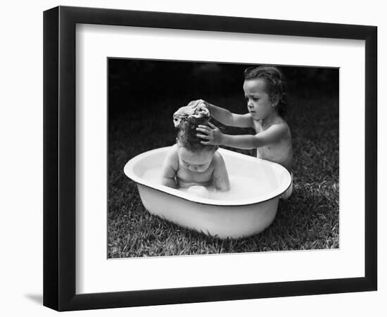 Baby Siblings Taking a Bath-Bettmann-Framed Photographic Print