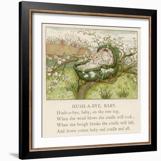 Baby Sleeps in Its Cradle Among the Apple Blossom Unaware of the Danger That-Kate Greenaway-Framed Photographic Print