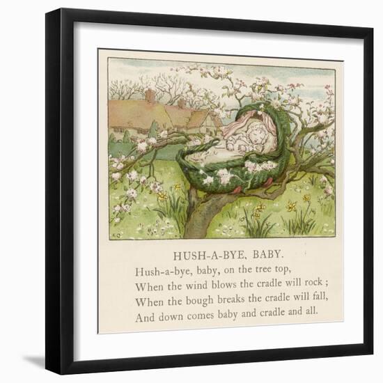 Baby Sleeps in Its Cradle Among the Apple Blossom Unaware of the Danger That-Kate Greenaway-Framed Photographic Print