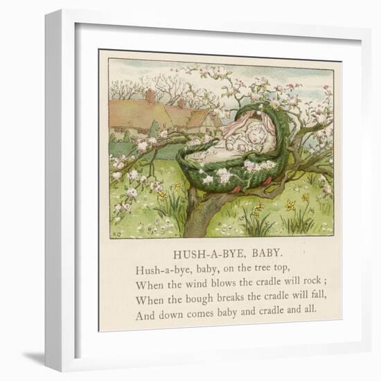 Baby Sleeps in Its Cradle Among the Apple Blossom Unaware of the Danger That-Kate Greenaway-Framed Photographic Print