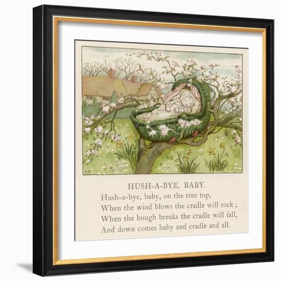 Baby Sleeps in Its Cradle Among the Apple Blossom Unaware of the Danger That-Kate Greenaway-Framed Photographic Print