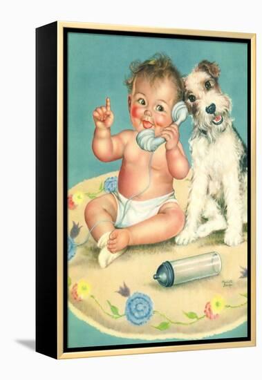 Baby Talks, Dog Listens-Charlotte Becker-Framed Premier Image Canvas