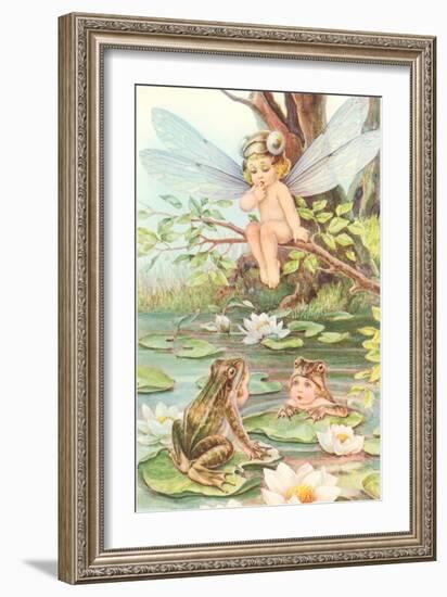 Baby with Dragonfly Wings and Frog Children-null-Framed Art Print