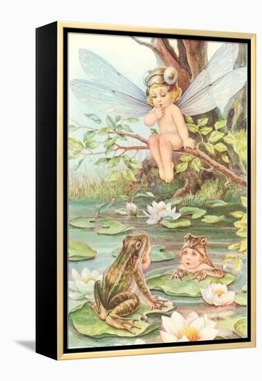 Baby with Dragonfly Wings and Frog Children-null-Framed Stretched Canvas