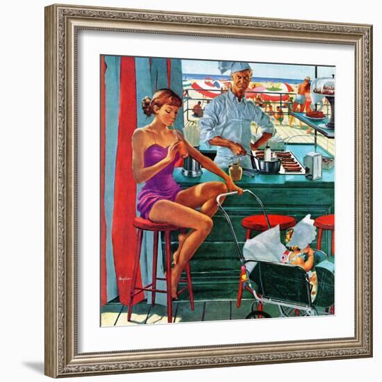 "Babysitter at Beach Stand", August 28, 1954-George Hughes-Framed Giclee Print