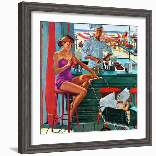 "Babysitter at Beach Stand", August 28, 1954-George Hughes-Framed Giclee Print