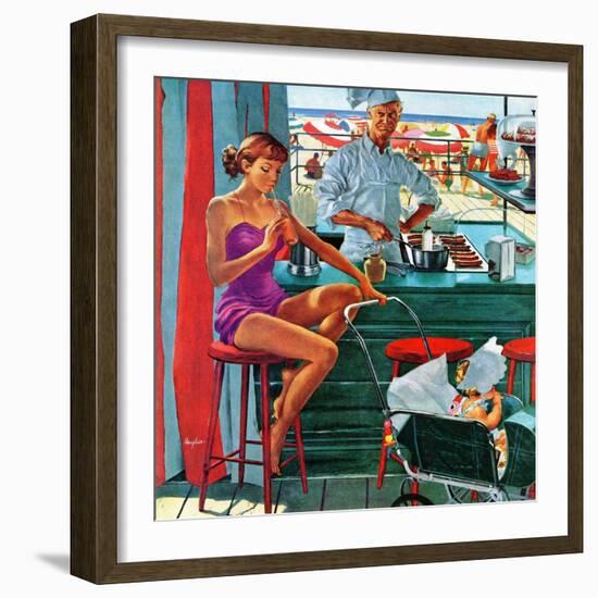 "Babysitter at Beach Stand", August 28, 1954-George Hughes-Framed Giclee Print