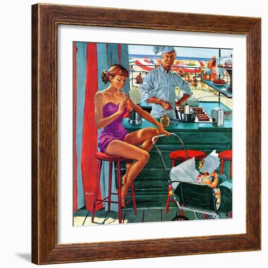 "Babysitter at Beach Stand", August 28, 1954-George Hughes-Framed Giclee Print