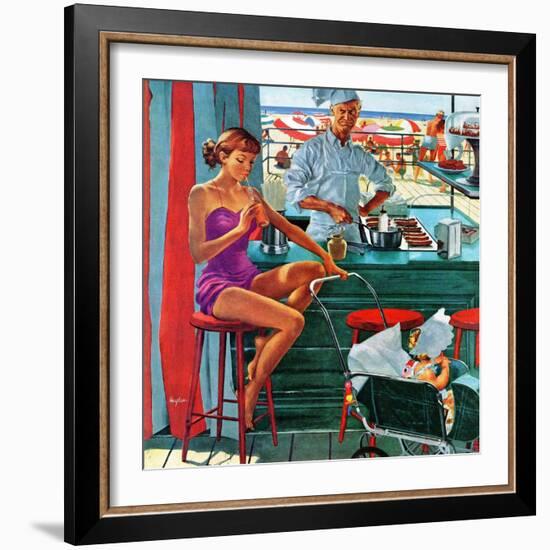 "Babysitter at Beach Stand", August 28, 1954-George Hughes-Framed Giclee Print