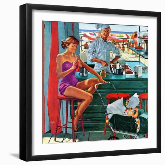 "Babysitter at Beach Stand", August 28, 1954-George Hughes-Framed Giclee Print