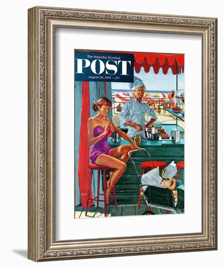 "Babysitter at Beach Stand" Saturday Evening Post Cover, August 28, 1954-George Hughes-Framed Giclee Print