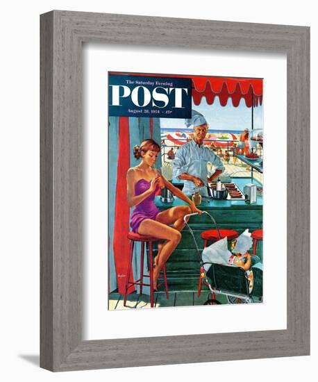 "Babysitter at Beach Stand" Saturday Evening Post Cover, August 28, 1954-George Hughes-Framed Giclee Print